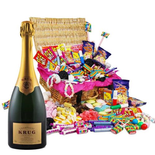 Send Krug Grande Cuvee and Classic Retro Sweet Hamper